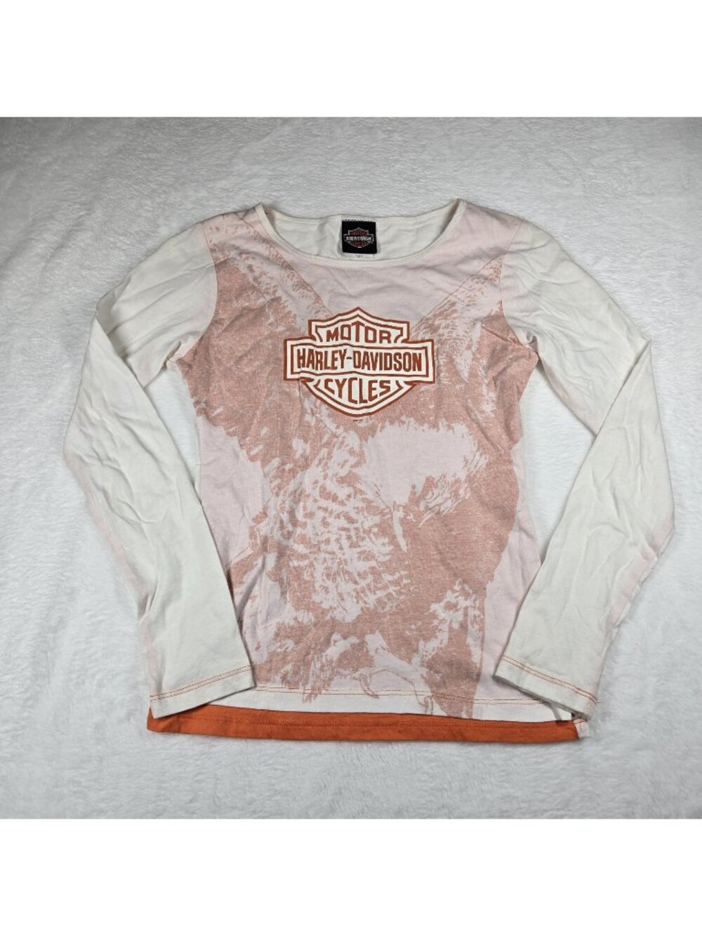 VTG Harley Davidson Graphic Tee Roswell Georgia Woman's Small Eagle Orange White